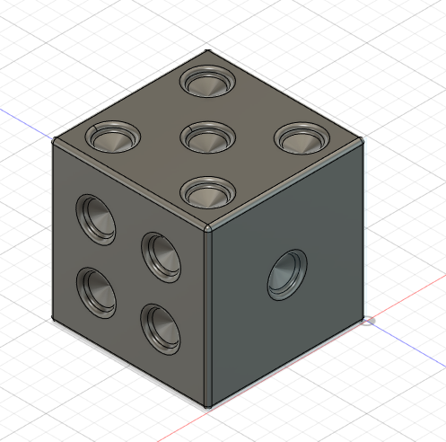 The same die, sides 5, 4, and 1