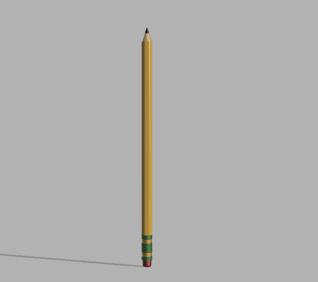3d model of rendered yellow pencil on gray background.