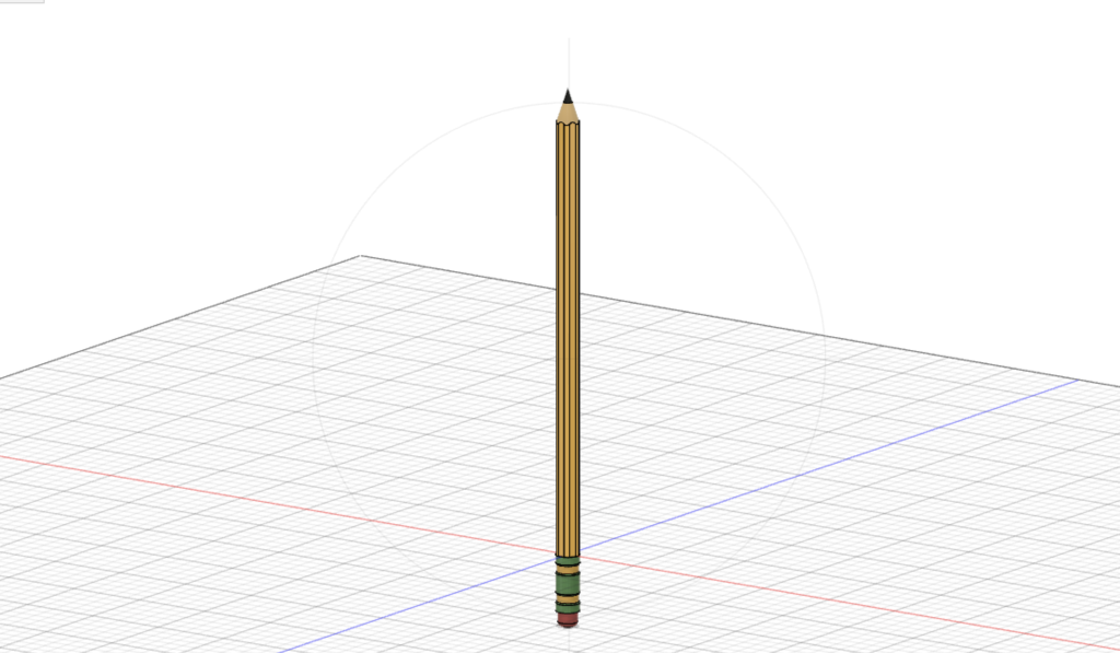 3d model of pencil in design page of Fusion 360.