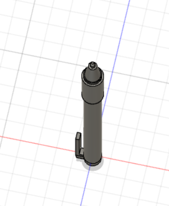 A Lower poly pen being looked down upon from above it, that is shaded dark gray. Below the pen is a grid with the vertical line being blue and the horizontal line being red. 